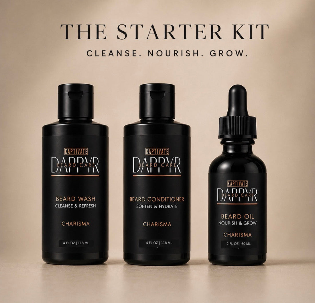 DAPPYR beard wash, conditioner and beard oil from the Charisma collection
